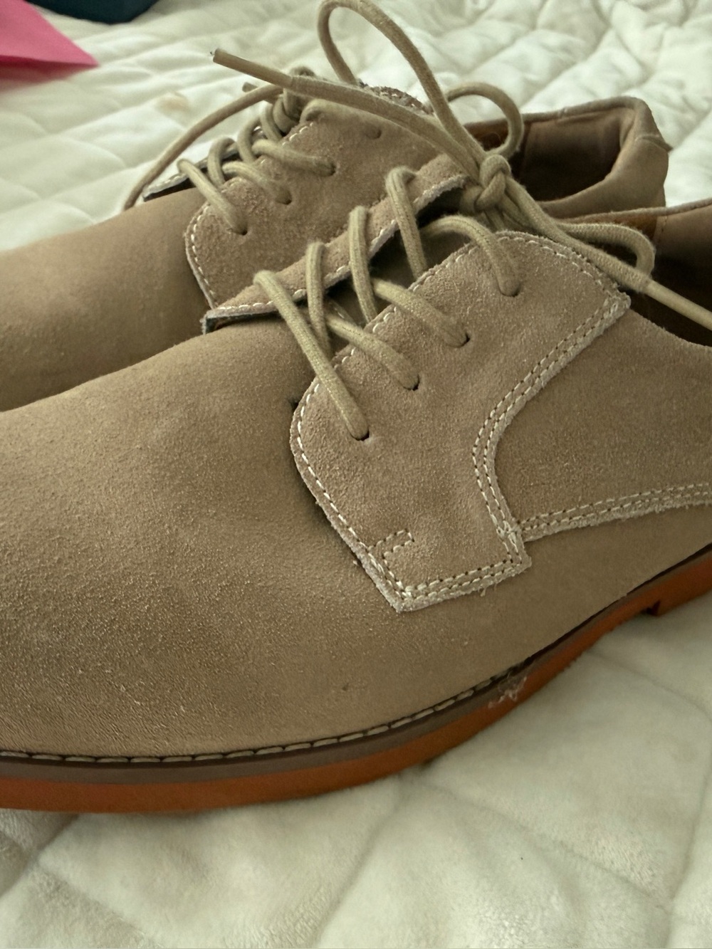 Boys Suede Lace-Up Derby Shoes - Beige size 5